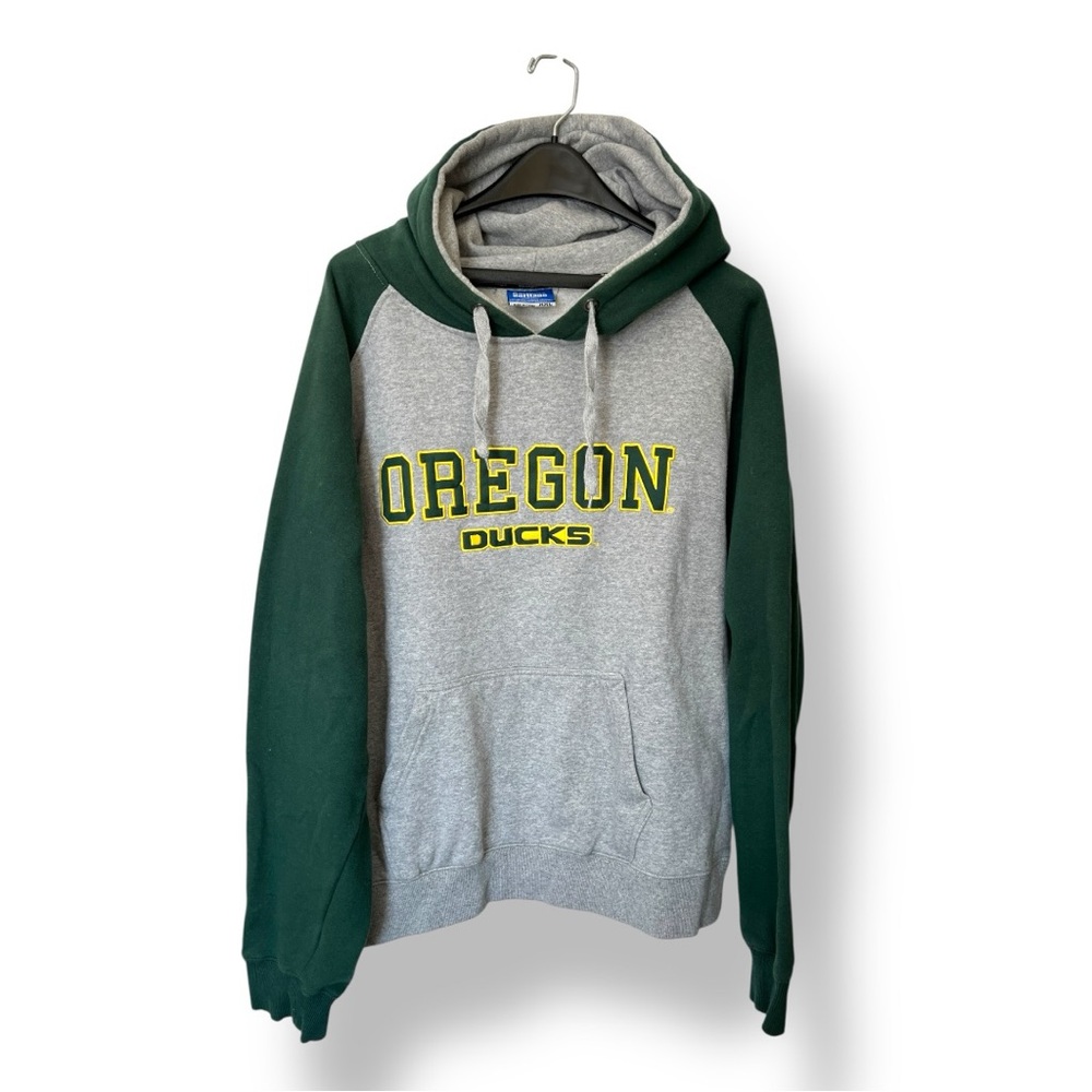 University Oregon Ducks Raglan Hoodie, Gray & Green, Embroidered, Unisex